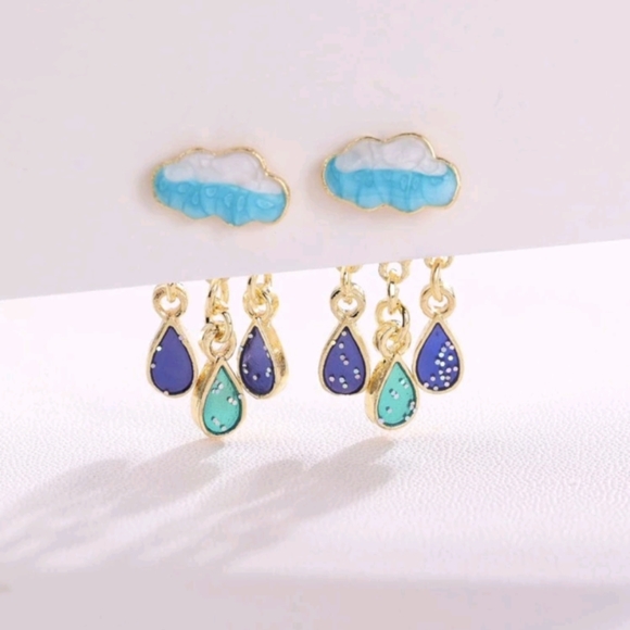 Cloud and Rain drop Jacket Earrings - Picture 1 of 4